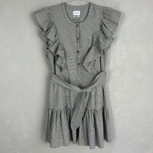 Saylor size L Melody mini dress black white stripe ruffle sleeve cotton belted